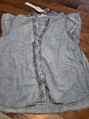 Jane and Delancey Light Blue Ruffle Denim Blouse